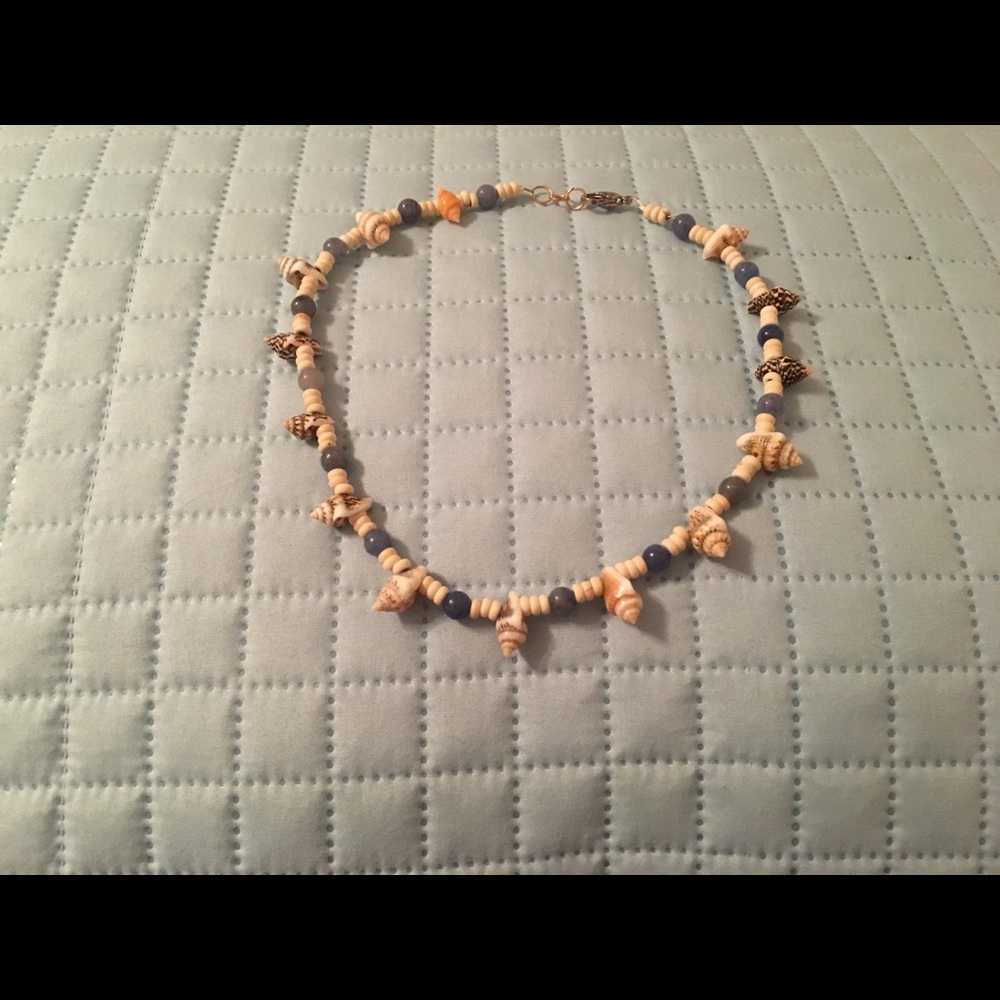 Blue Bead and Shell Necklace
